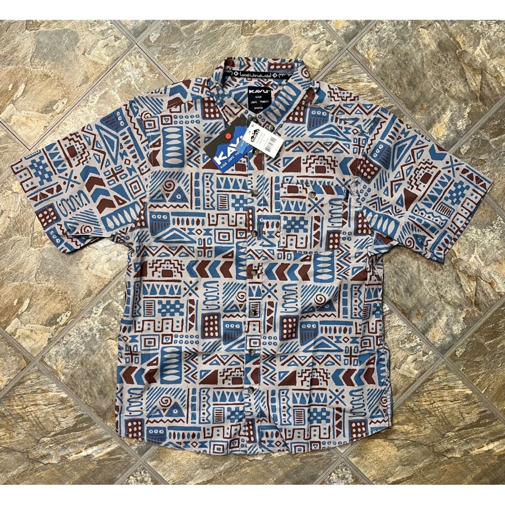 KAVU River Wrangler Shirt Mens XL Sidewalk Chalk New Geometric Print Button Up
